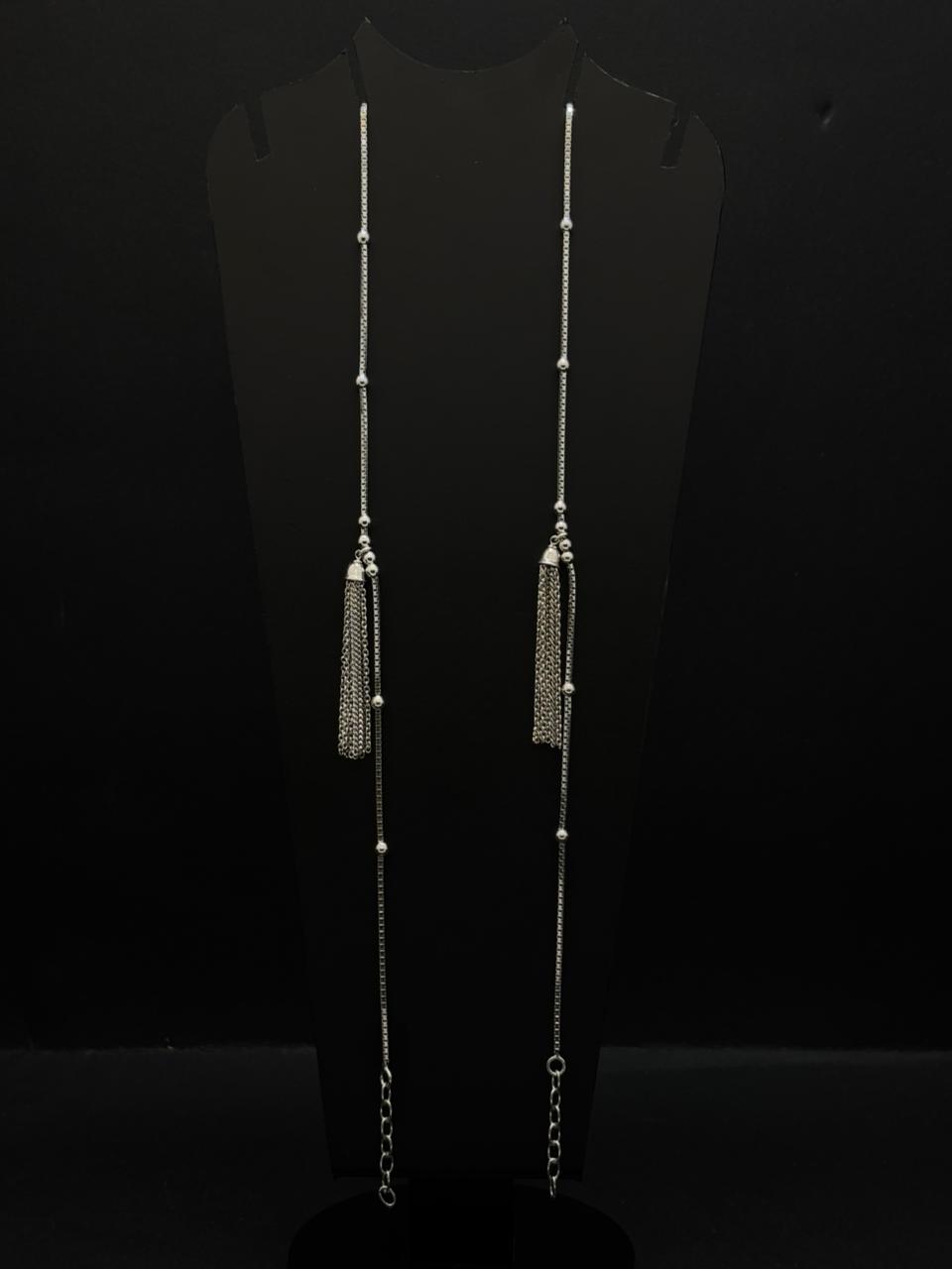 Double-Layered Silver-Toned Tassel Anklet #30