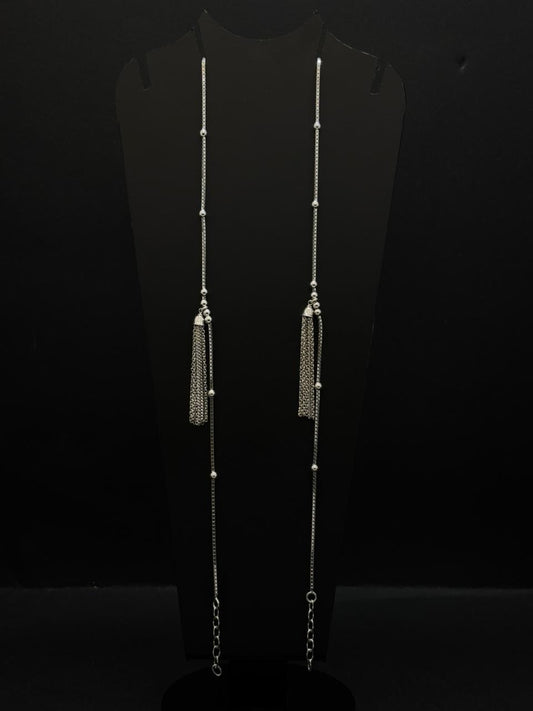Double-Layered Silver-Toned Tassel Anklet #30
