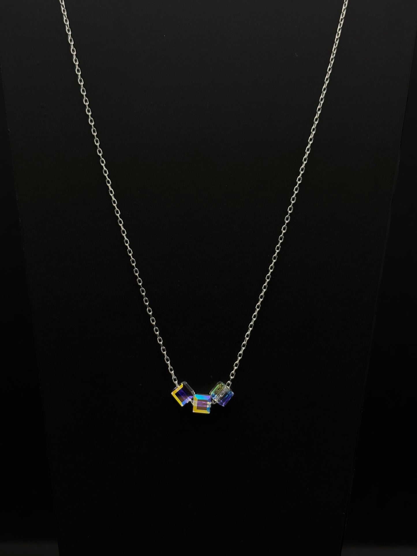 Minimalist Chain Necklace with Iridescent Crystal Accents #387