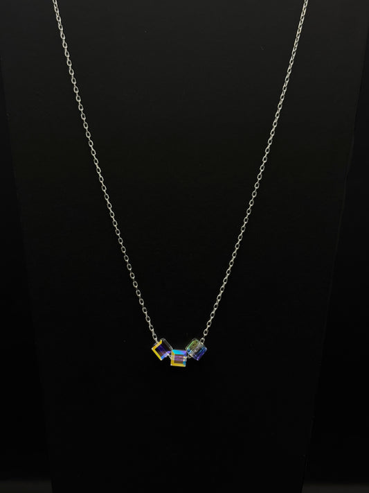 Minimalist Chain Necklace with Iridescent Crystal Accents #387
