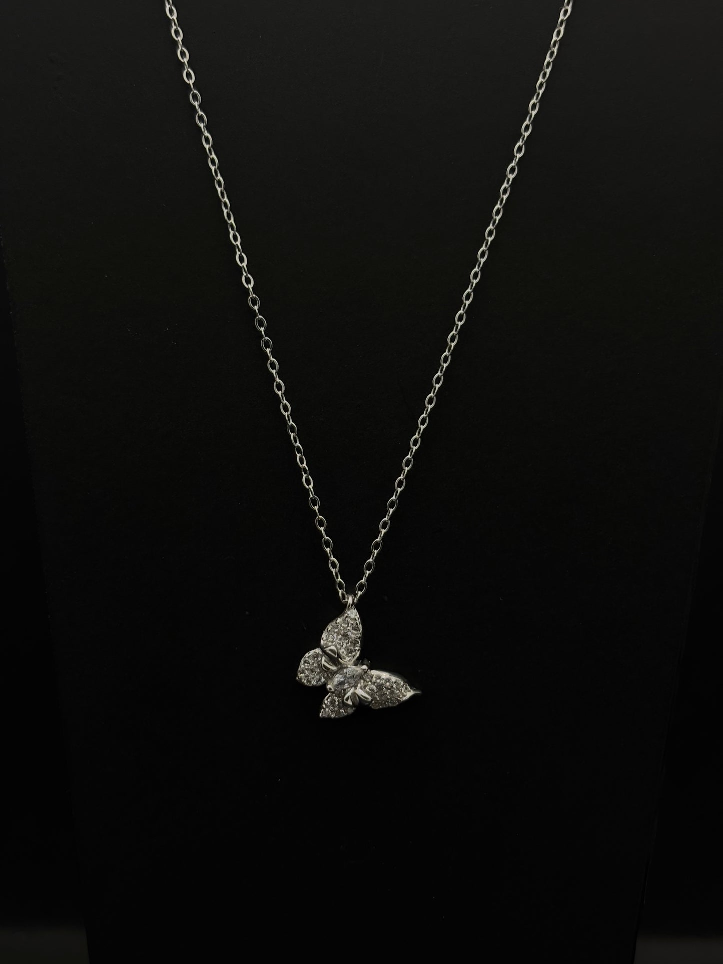 Dazzling Cubic Zirconia Butterfly Necklace in Silver Tone #50
