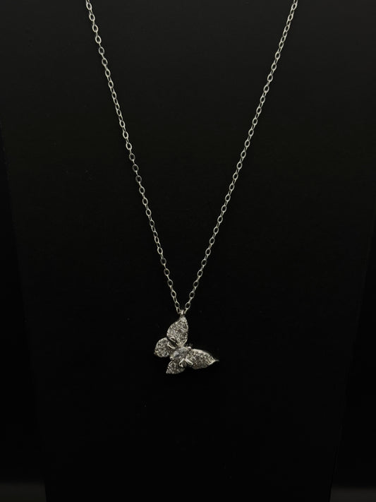 Dazzling Cubic Zirconia Butterfly Necklace in Silver Tone #50