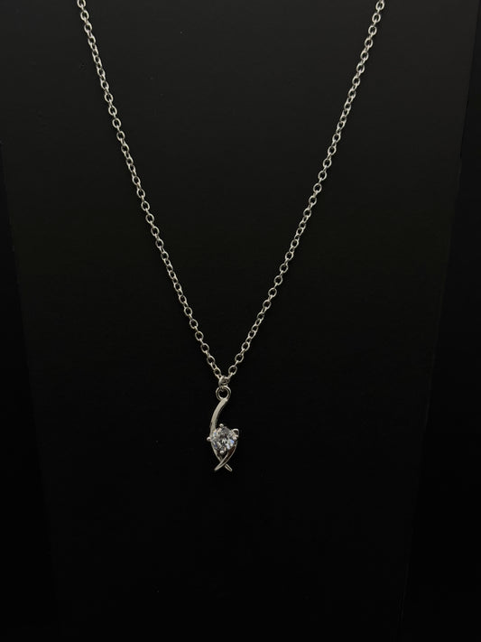Modern Silver-Toned Twisted Pendant Necklace with Dazzling Zircon #49