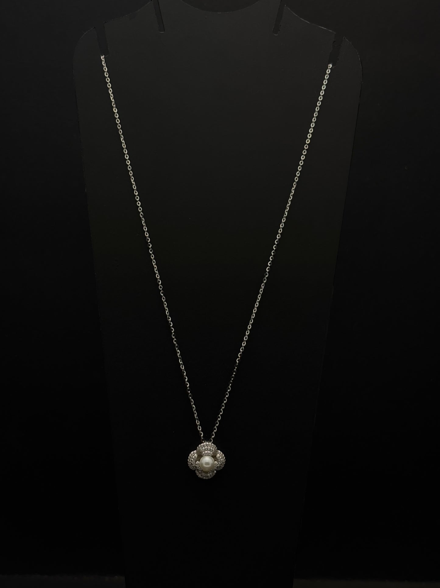Elegant Pearl and Pavé Crystal Flower Pendant Necklace #44