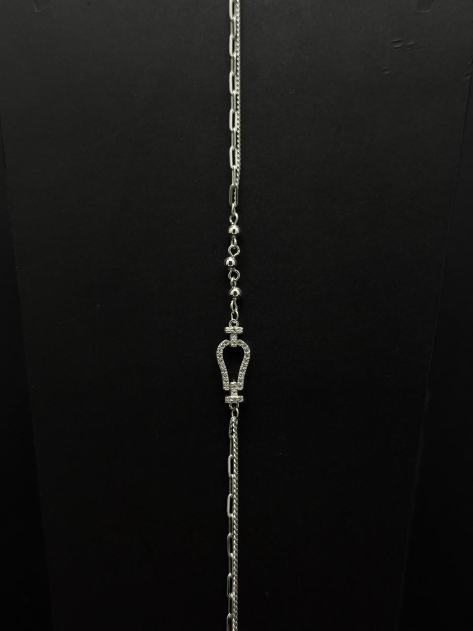 Interlocking Horseshoe Mixed-Link Silver Bracelet #630