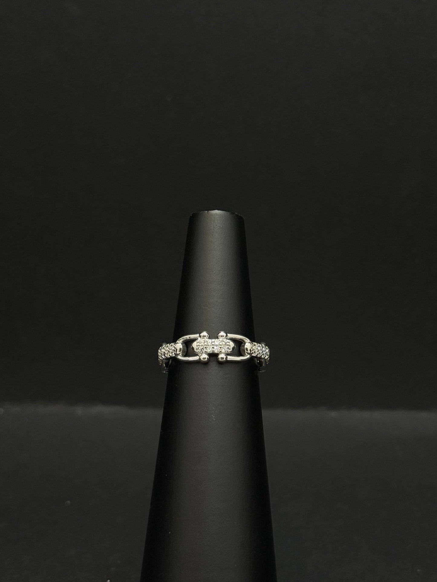 Sterling Silver Link Chain Ring with Diamond Accents #342