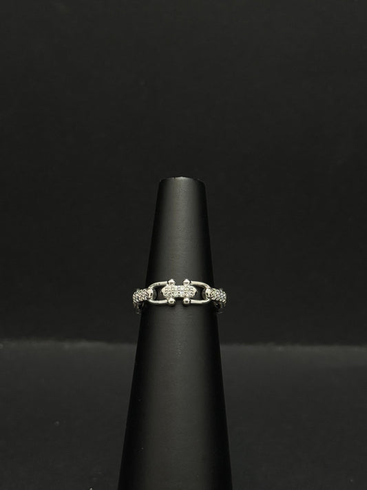 Sterling Silver Link Chain Ring with Diamond Accents #342