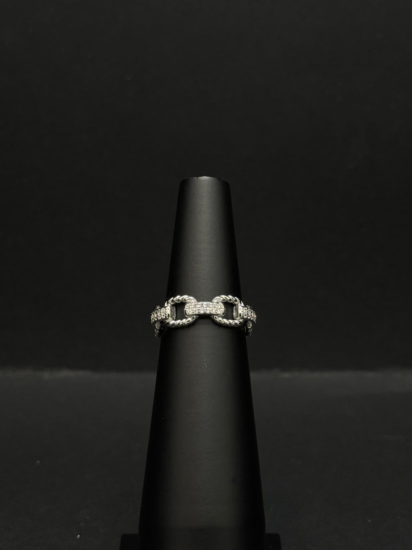 Sterling Silver Chain Link Ring with Diamond Accents #335