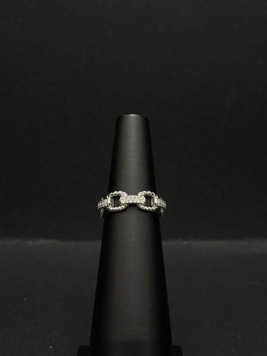 Sterling Silver Chain Link Ring with Diamond Accents #335