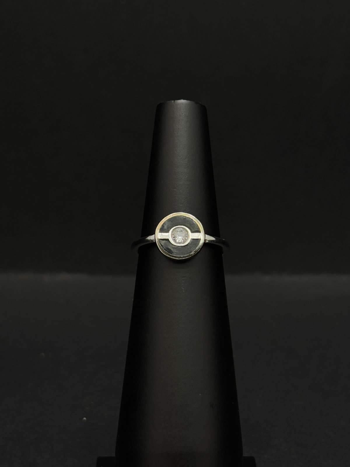 Sterling Silver Ring with a Black Inlay and a Diamond Centerpiece #341