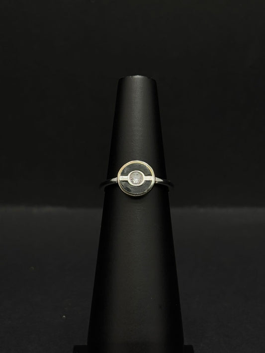 Sterling Silver Ring with a Black Inlay and a Diamond Centerpiece #341