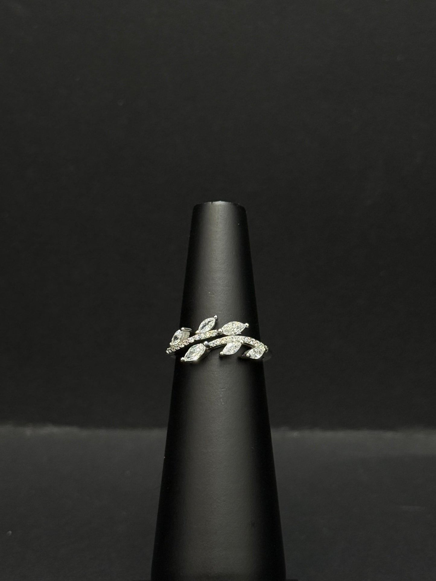 Sterling Silver Ring with a Diamond Leaf and Branch Design #333