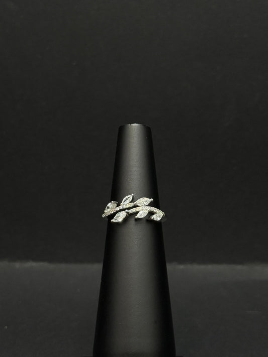 Sterling Silver Ring with a Diamond Leaf and Branch Design #333