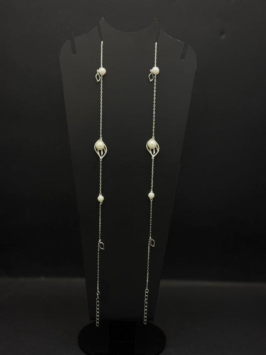 Silver-Toned Station Anklet with Pearls #150