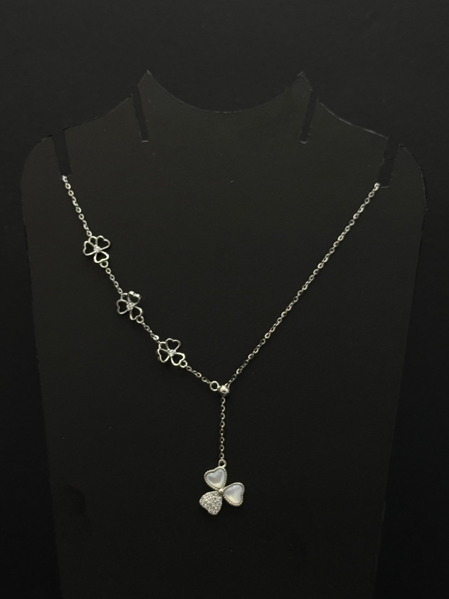 Charming Silver-Toned Clover & Crystal Lariat Necklace #45
