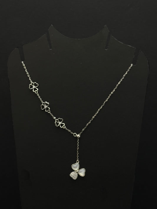 Charming Silver-Toned Clover & Crystal Lariat Necklace #45