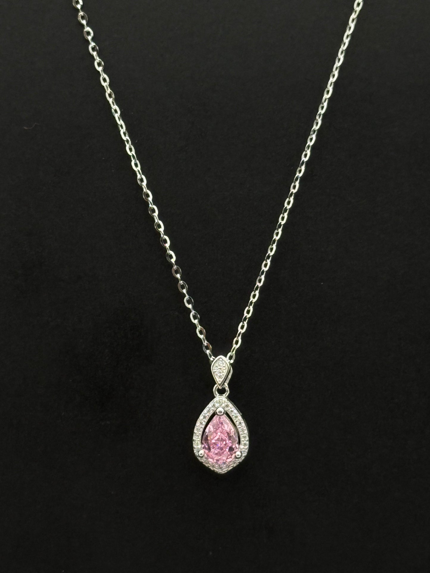 Pink Teardrop Halo Pendant #415