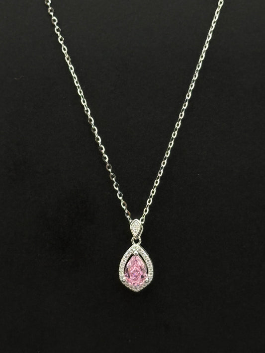 Pink Teardrop Halo Pendant #415