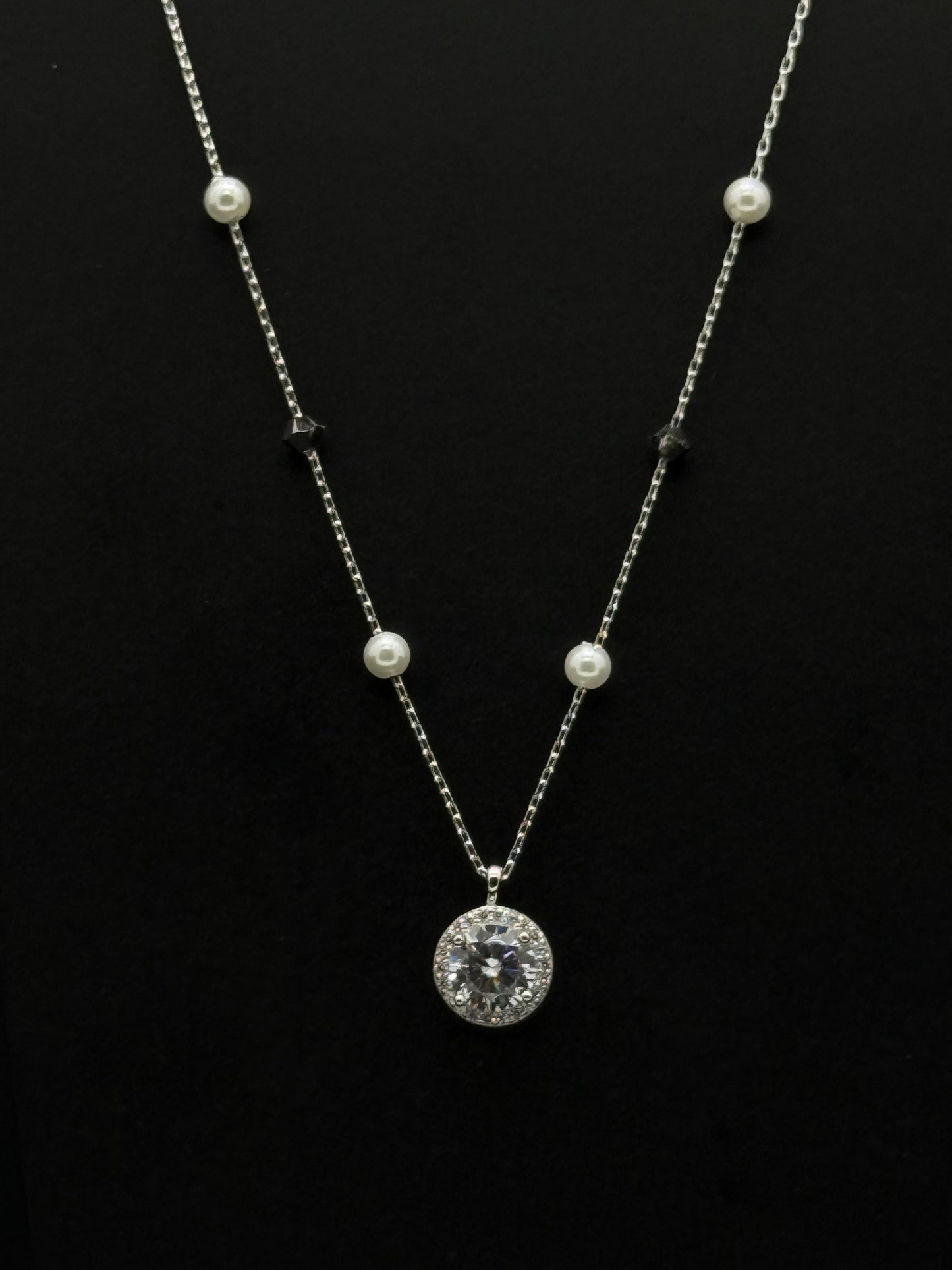 Sterling Silver Pearl & Cubic Zirconia Pendant Chain #435