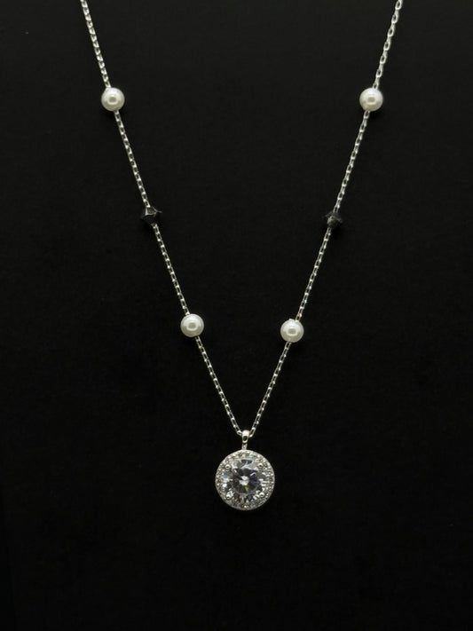 Sterling Silver Pearl & Cubic Zirconia Pendant Chain #435