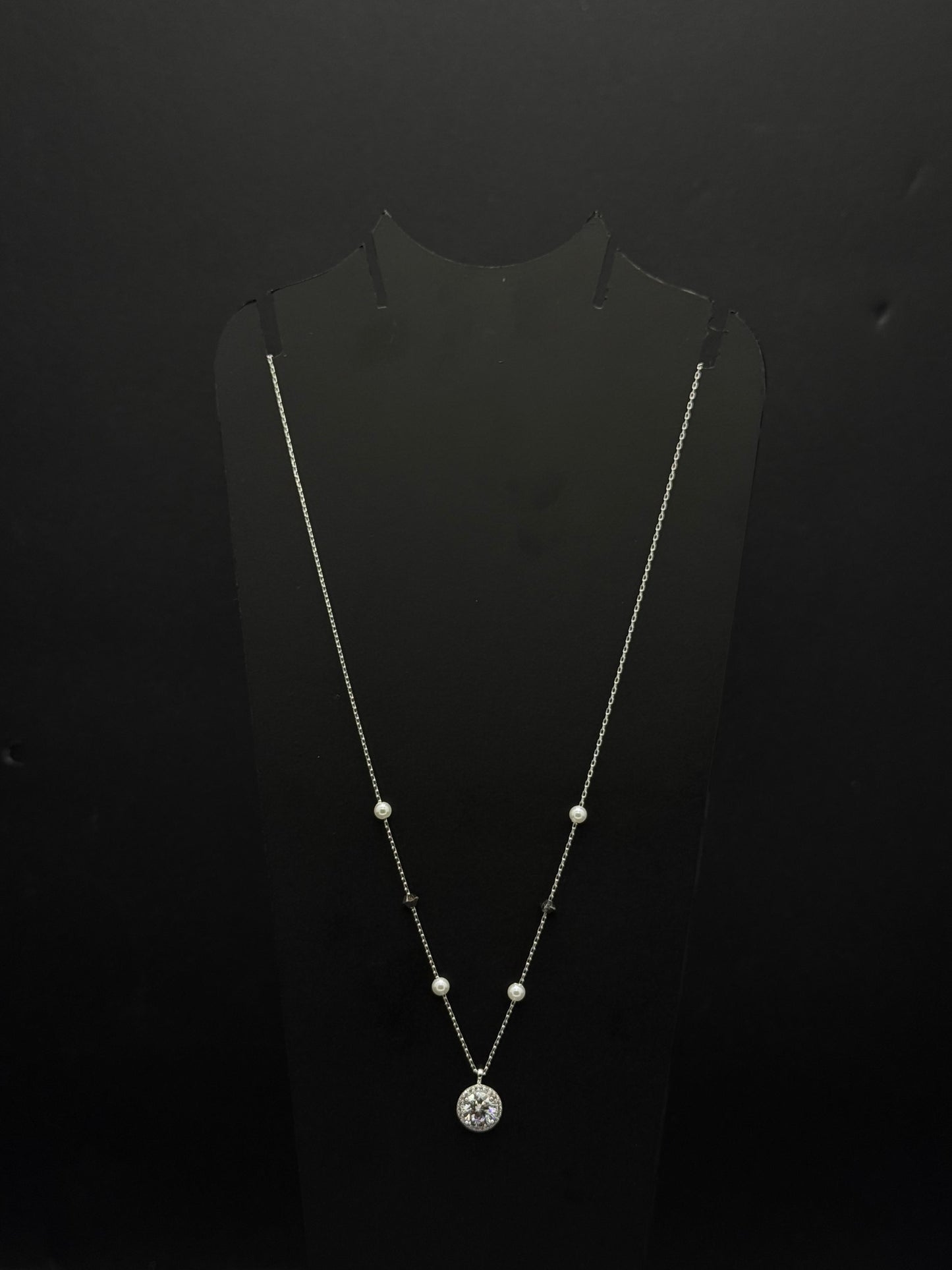 Sterling Silver Pearl & Cubic Zirconia Pendant Chain #435