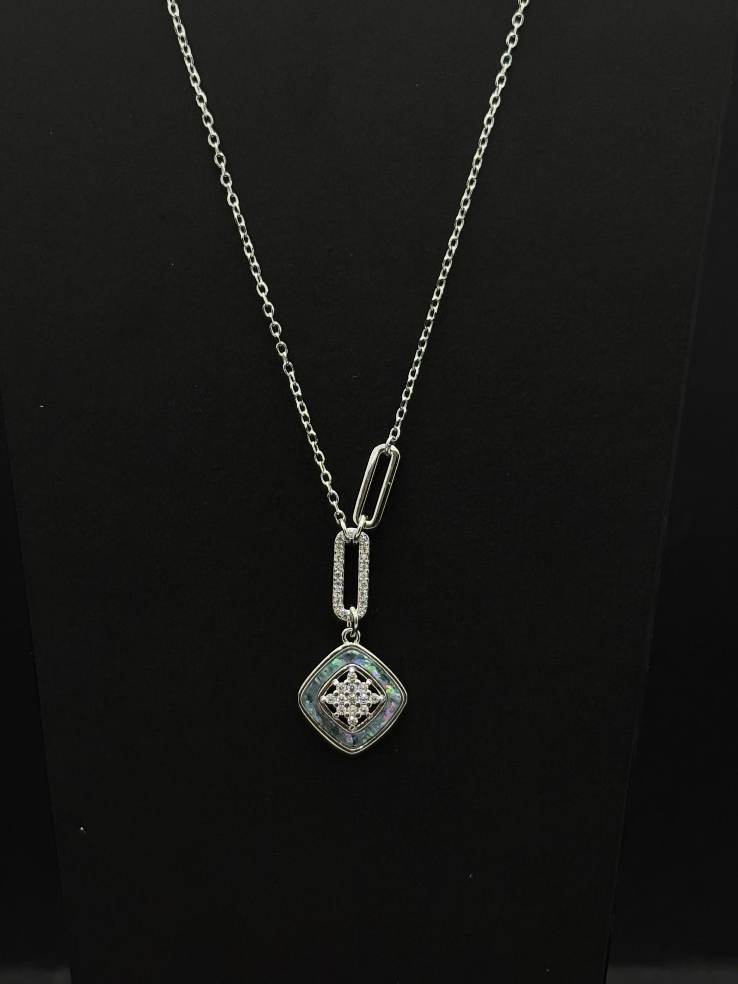 Rhombus Pendant chain with Mother of Pearl and Cubic Zirconia #450