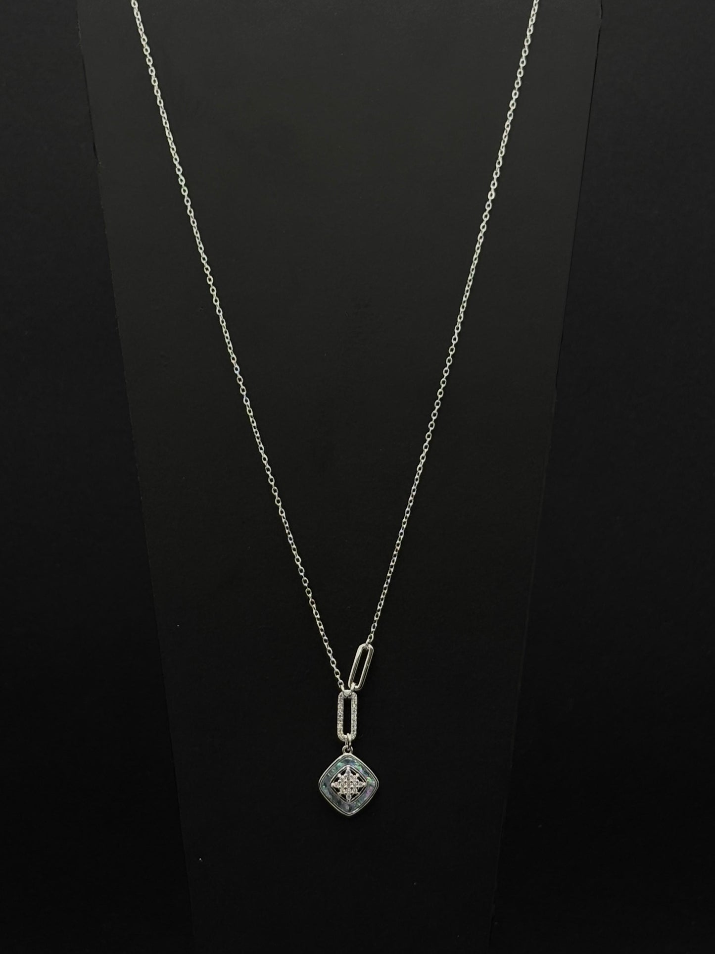 Rhombus Pendant chain with Mother of Pearl and Cubic Zirconia #450