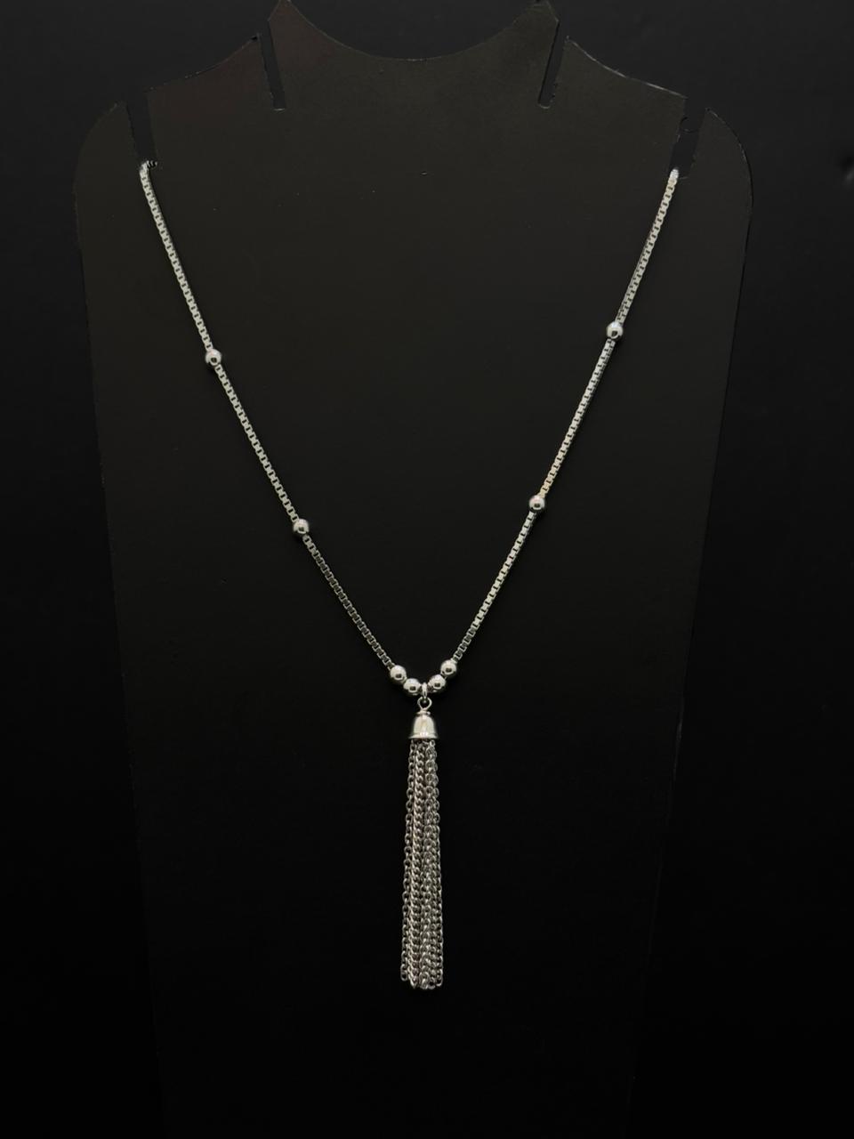 Double-Layered Silver-Toned Tassel Anklet #30