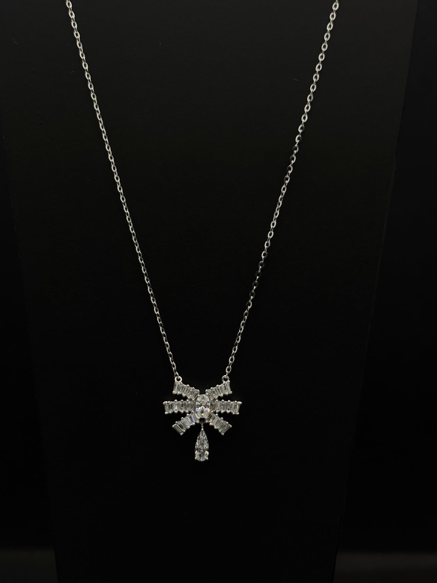 Charming Cubic Zirconia Bow Pendant Necklace #15