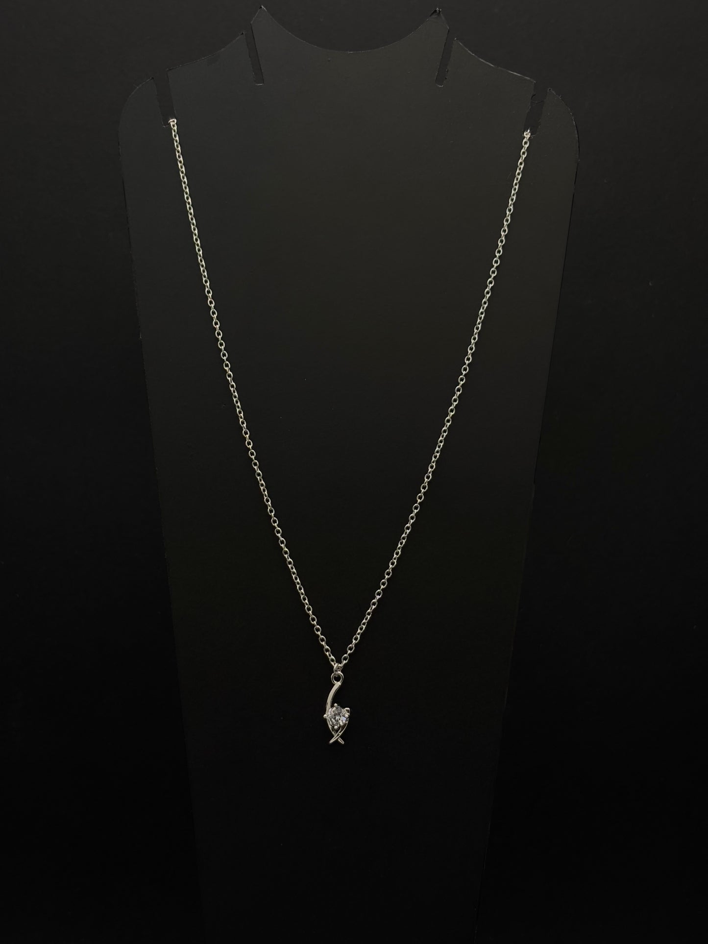 Modern Silver-Toned Twisted Pendant Necklace with Dazzling Zircon #49