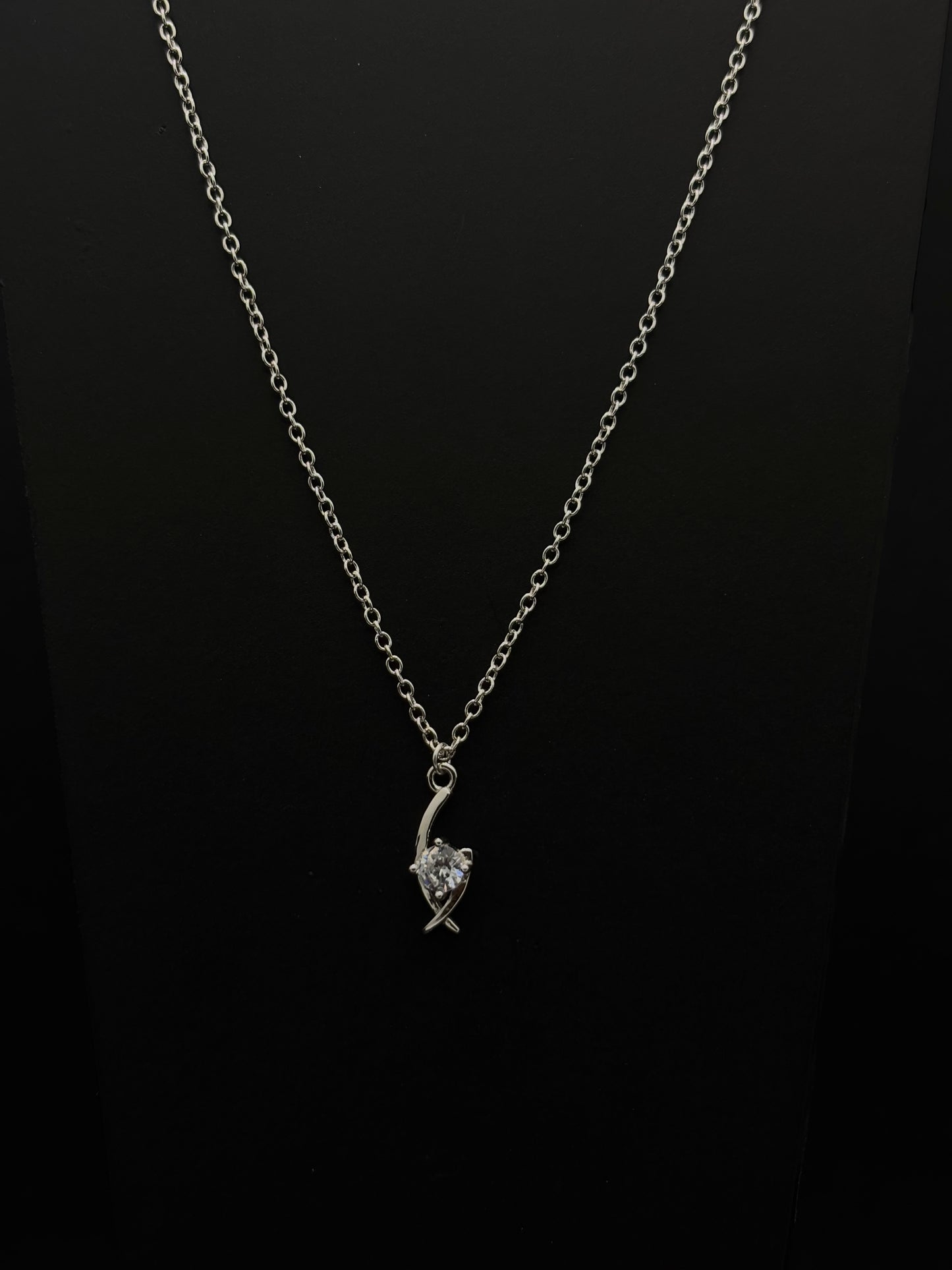 Modern Silver-Toned Twisted Pendant Necklace with Dazzling Zircon #49