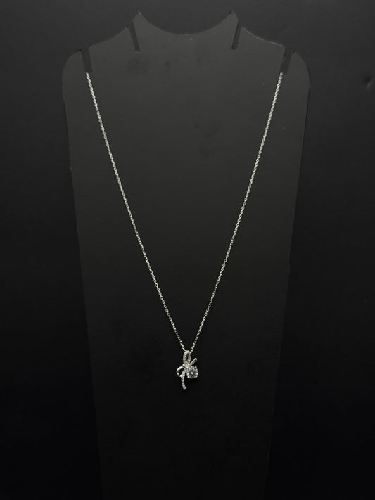 Sterling Silver Cubic Zirconia Ribbon Bow Chain #440