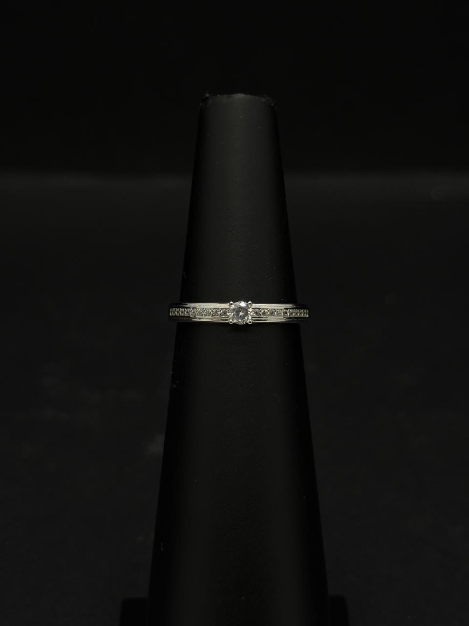 Petite Solitaire with Channel-Set Accent Band Ring #530