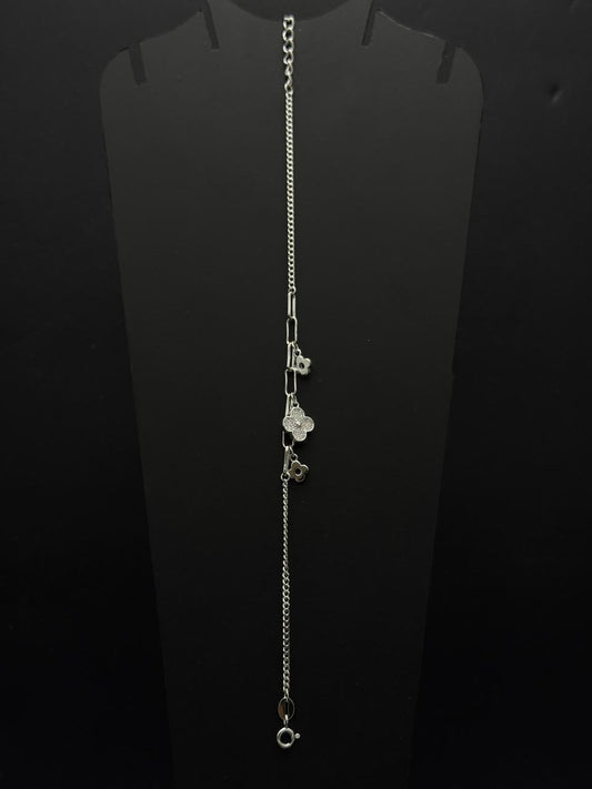 Delicate Clover and Lock Charm Bracelet #542