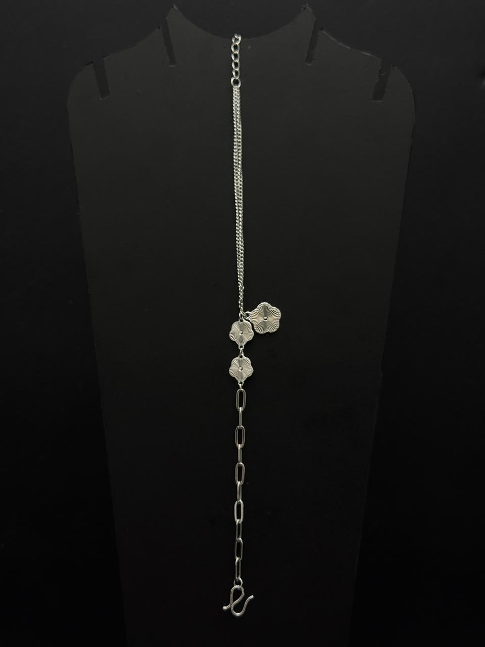 Dainty Silver Floral Charm & Paperclip Chain Bracelet #555