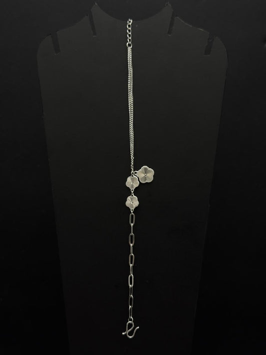 Dainty Silver Floral Charm & Paperclip Chain Bracelet #555