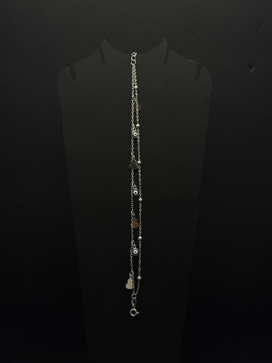 Evil Eye & Heart Charm Layered Bracelet  #577