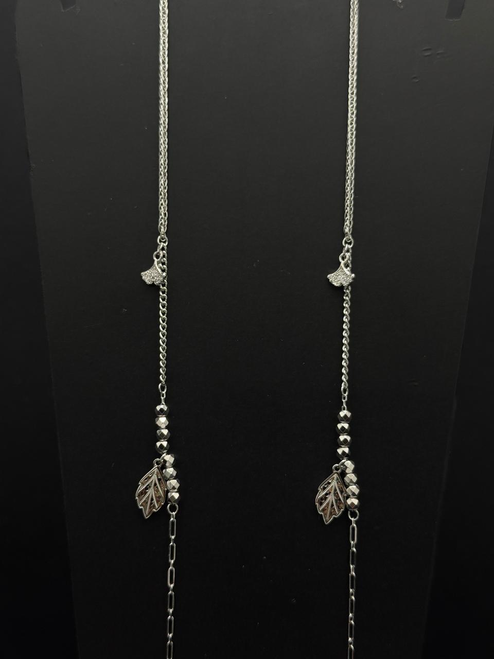 Silver Leaf Charm Layered Anklet #591