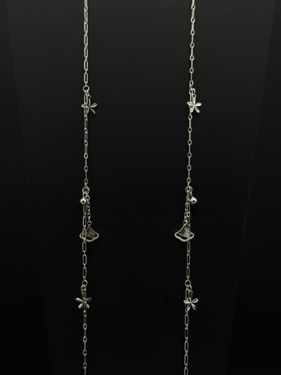 Silver Floral Charm Chain Anklet #592
