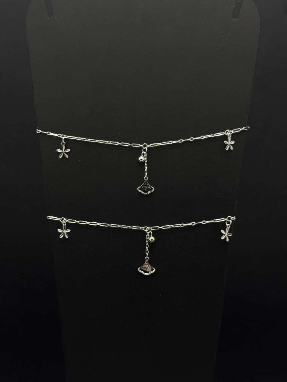 Silver Floral Charm Chain Anklet #592