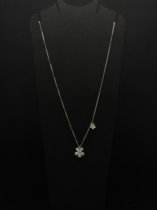 Dual Blossom Asymmetrical Silver Chain Pendant #624