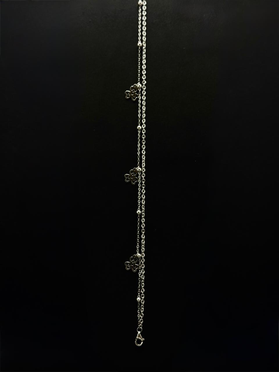Layered Clover Charm Silver Anklet  #626