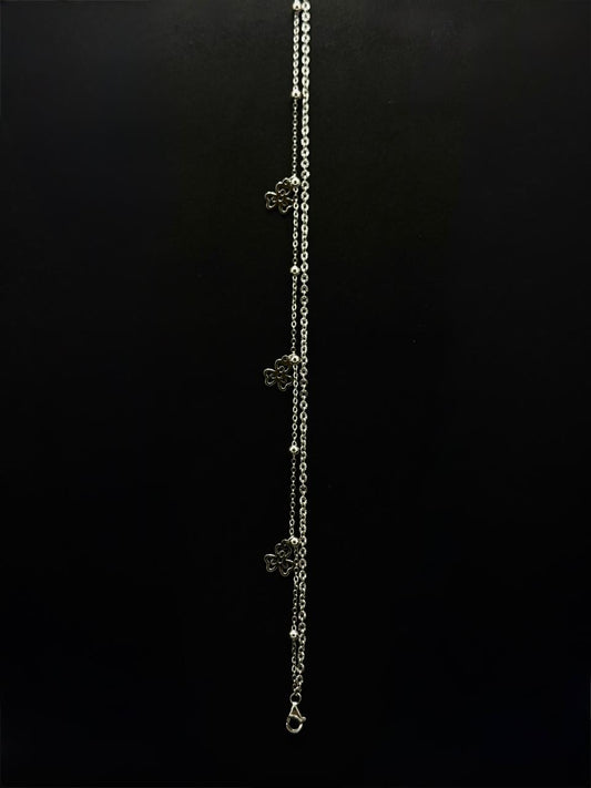 Layered Clover Charm Silver Anklet  #626