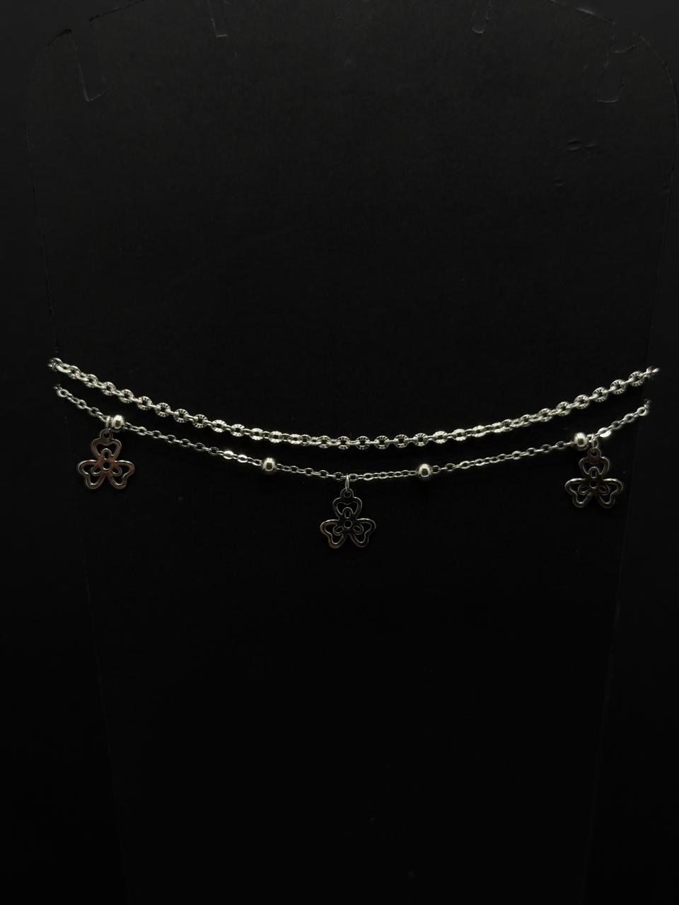 Layered Clover Charm Silver Anklet  #626