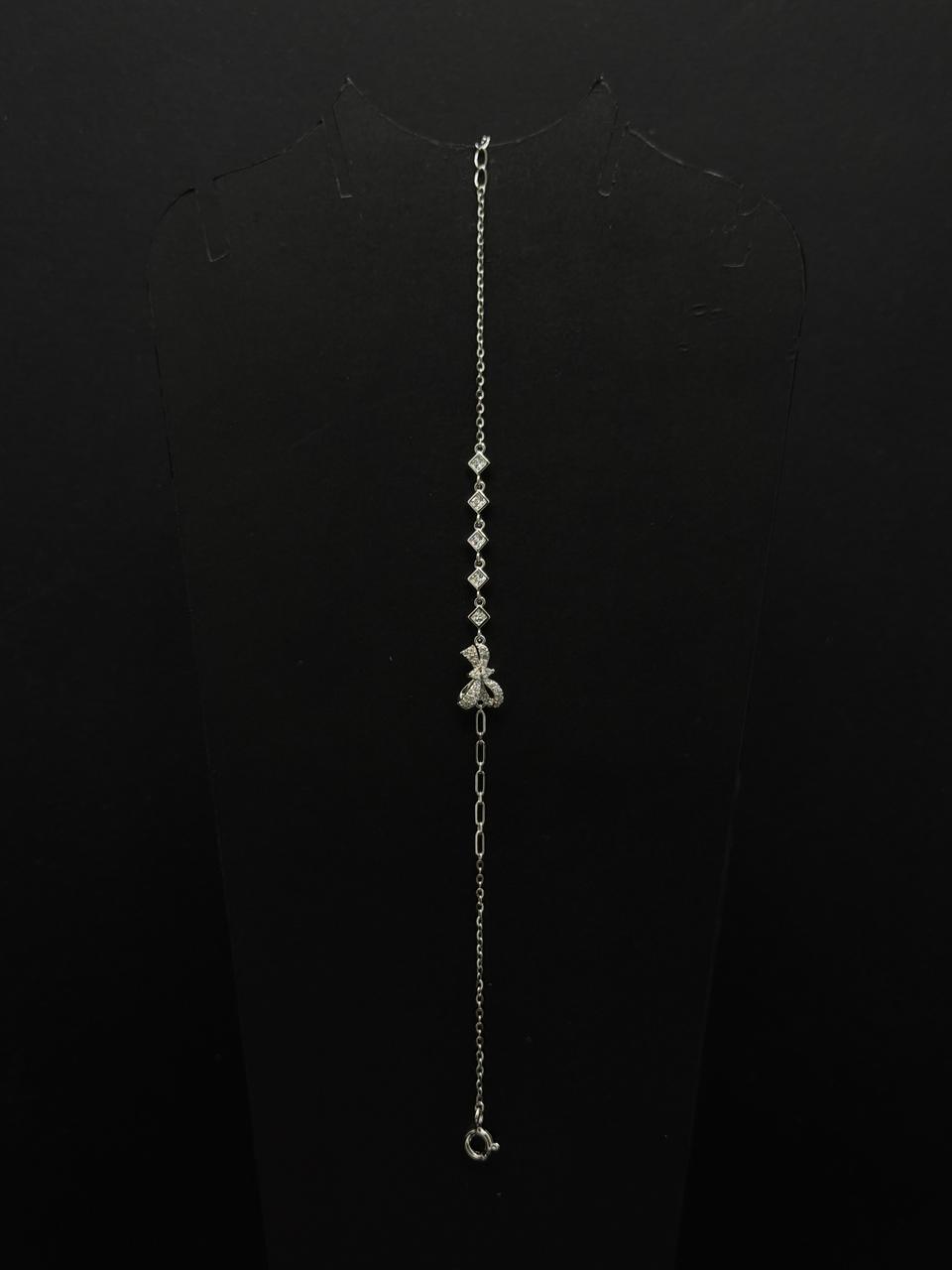 Coquette Bow & Diamond-Station Silver Bracelet #631