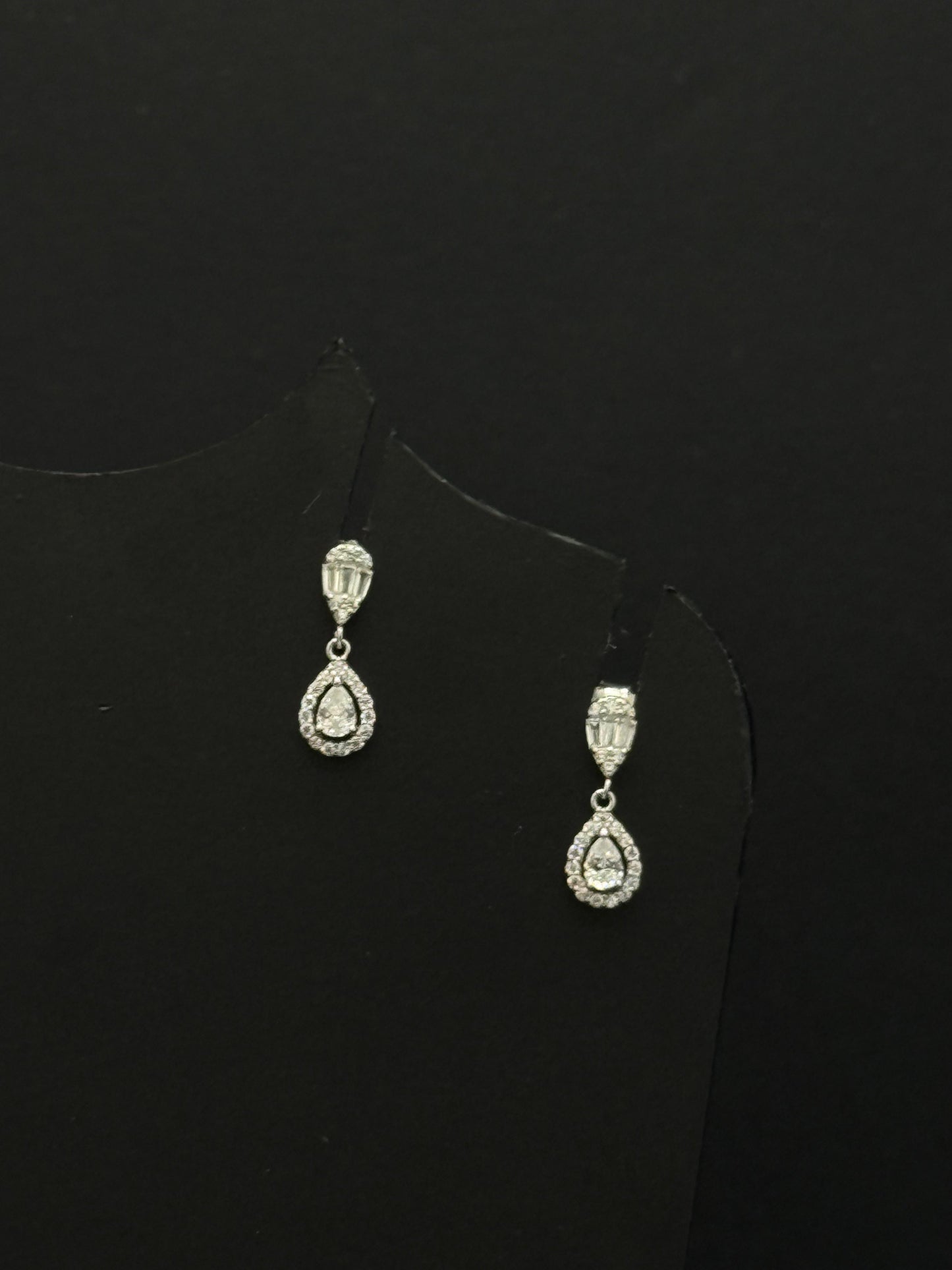 Silver-Toned Cubic Zirconia Drop Chain and Earring Set #218