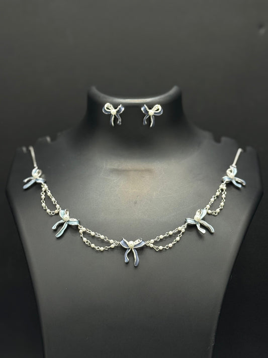 Delicate silver-tone necklace and matching earrings #66