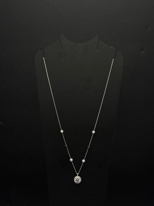 Sterling Silver Pearl & Cubic Zirconia Pendant Chain #435