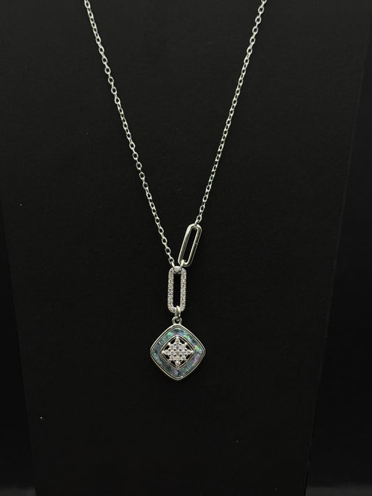 Rhombus Pendant chain with Mother of Pearl and Cubic Zirconia #450