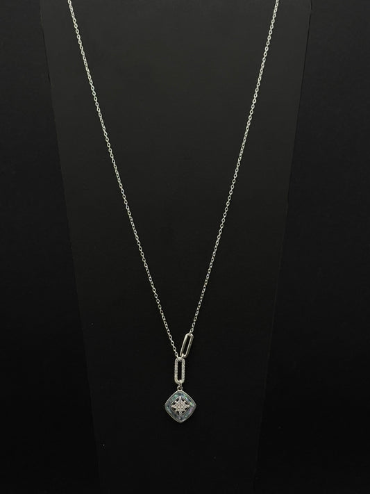 Rhombus Pendant chain with Mother of Pearl and Cubic Zirconia #450